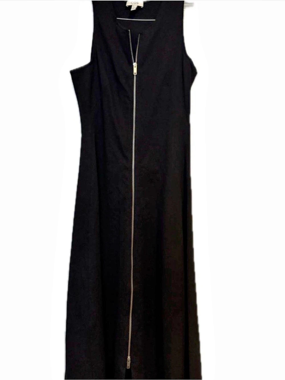 COS Zip-Front V-Neck Midi Dress Black XS